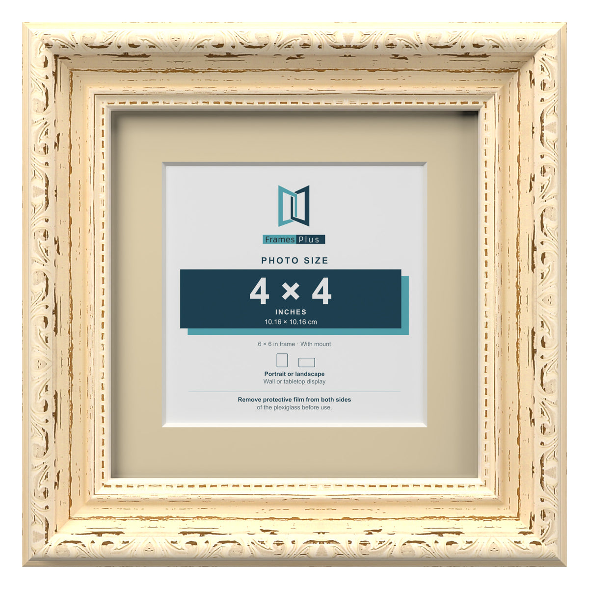 Louis Range Cream Picture, Photo & Poster Frame with Ivory Mount - 6x6" Frame for 4x4" Photo, Cream