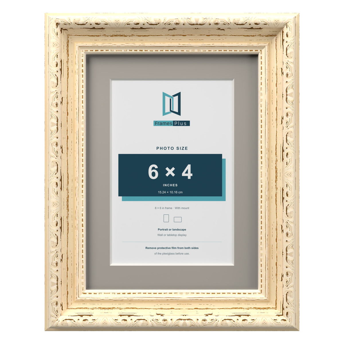 Louis Range Cream Picture, Photo & Poster Frame with Dawn Grey Mount - 8x6" Frame for 6x4" Photo, Cream