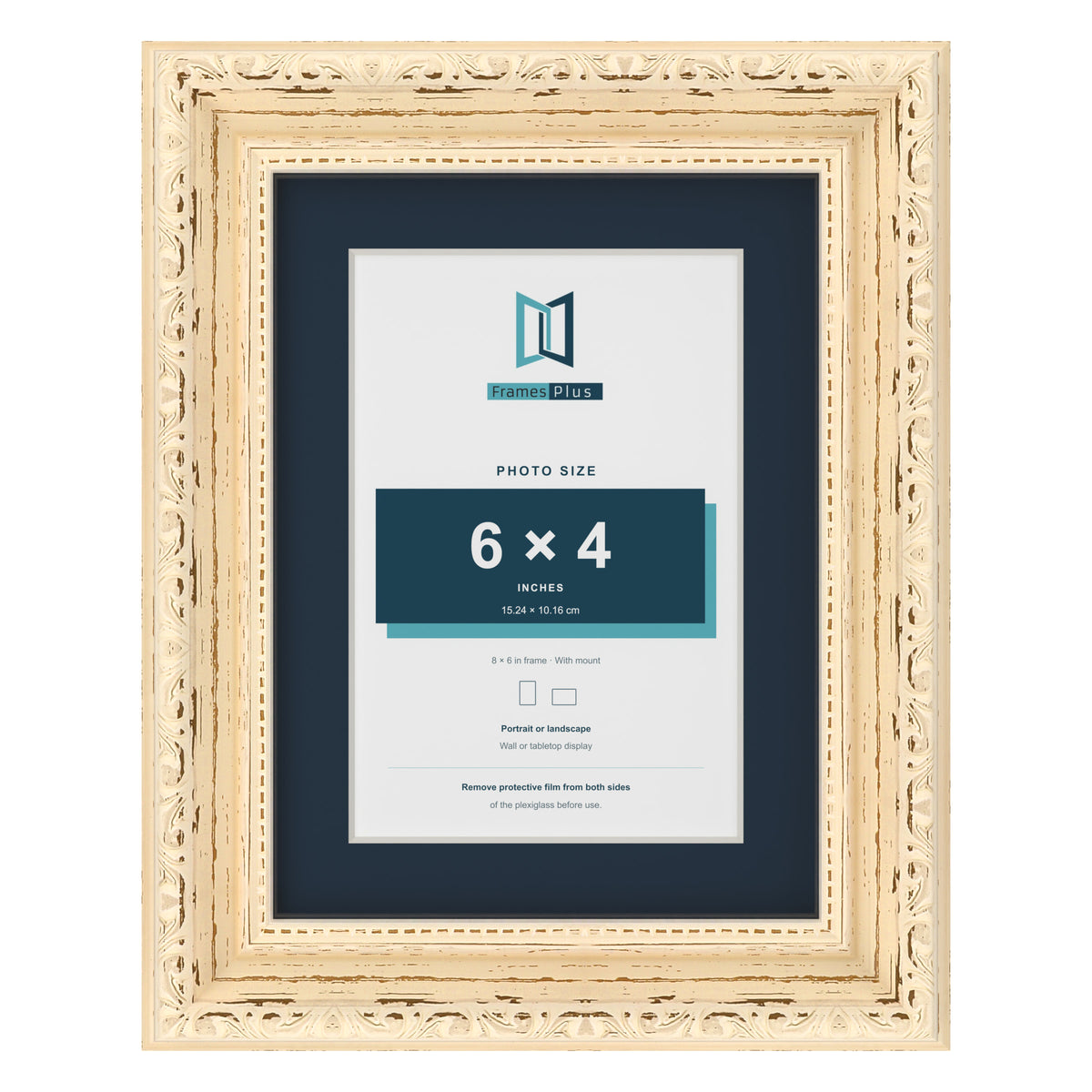 Louis Range Cream Picture, Photo & Poster Frame with Pacific Blue Mount - 8x6" Frame for 6x4" Photo, Cream