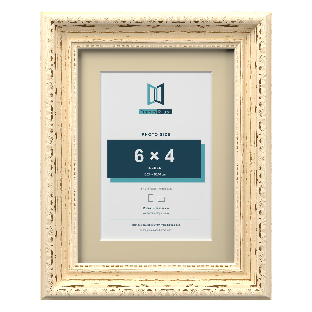 Louis Range Cream Picture, Photo & Poster Frame with Ivory Mount - 8x6" Frame for 6x4" Photo, Cream