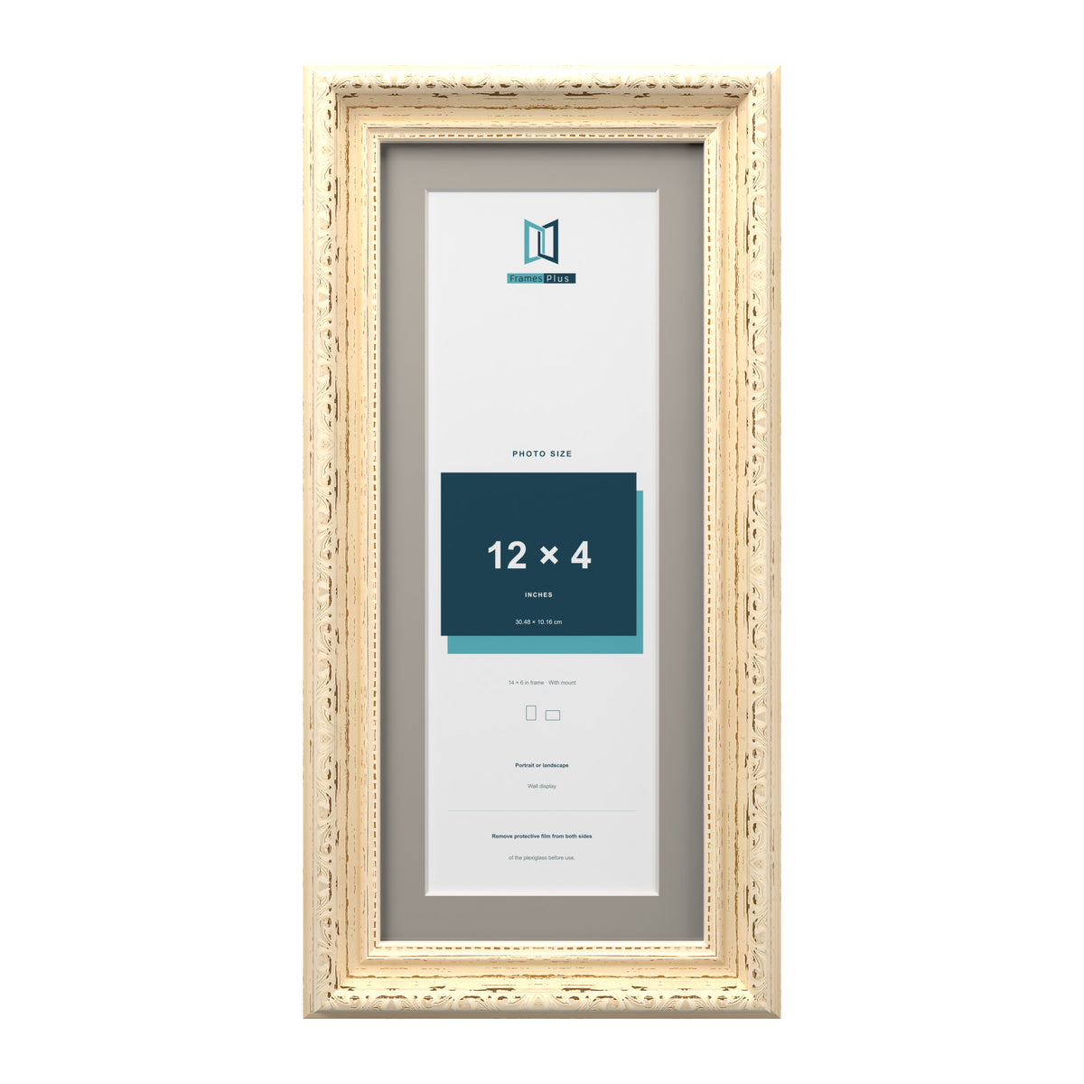 Louis Range Cream Picture, Photo & Poster Frame with Dawn Grey Mount - 14x6" Frame for 12x4" Photo, Cream
