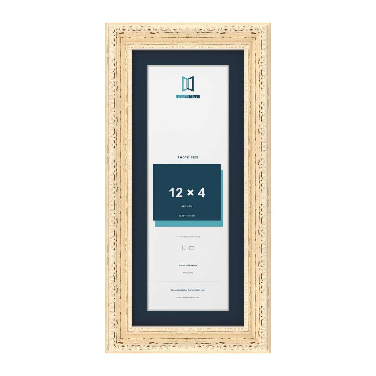 Louis Range Cream Picture, Photo & Poster Frame with Pacific Blue Mount - 14x6" Frame for 12x4" Photo, Cream