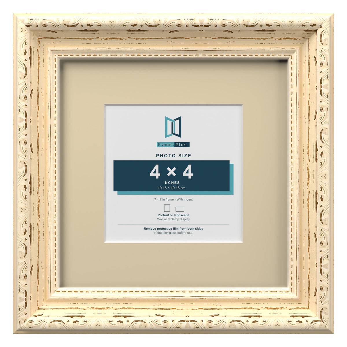 Louis Range Cream Picture, Photo & Poster Frame with Ivory Mount - 7x7" Frame for 4x4" Photo, Cream