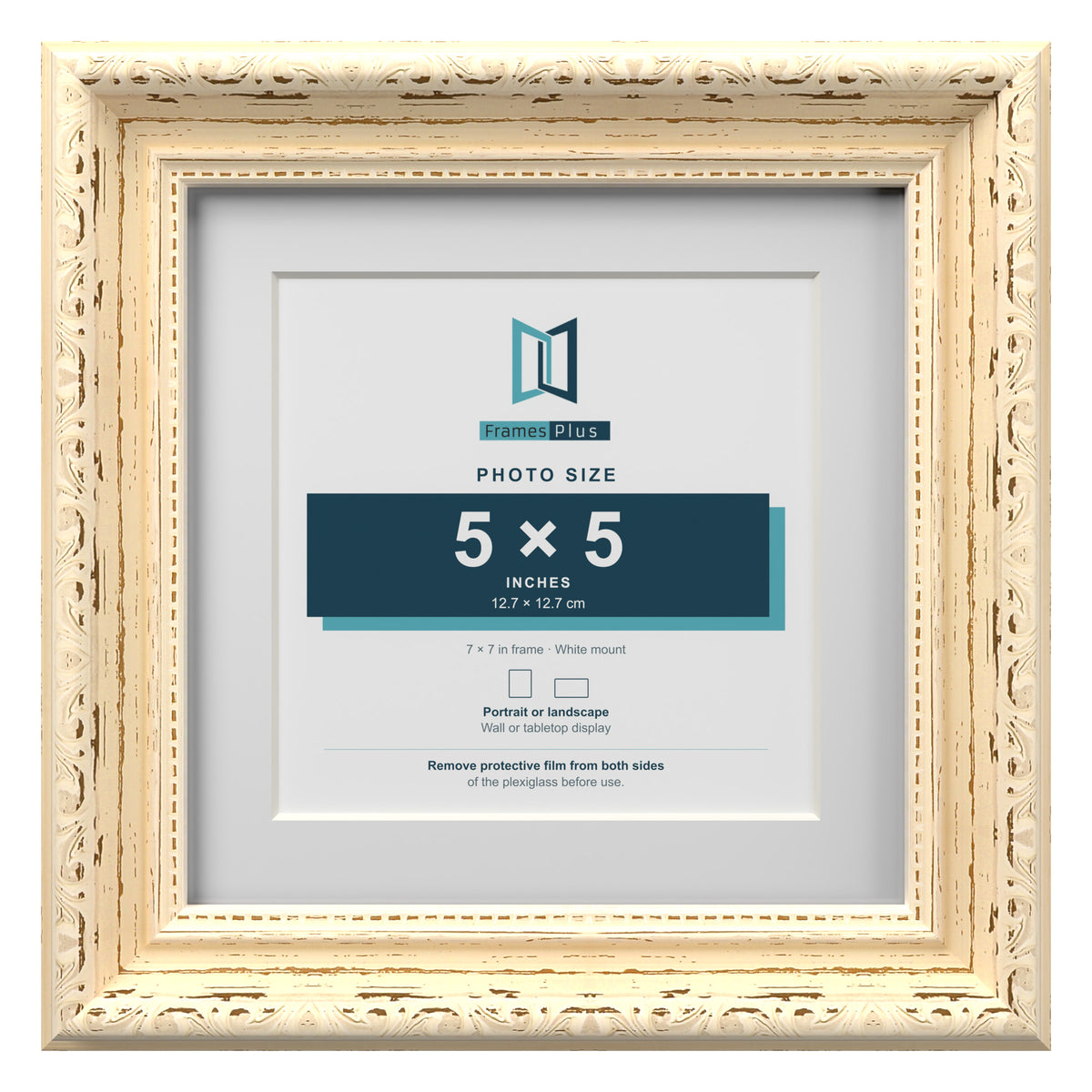 Louis Range Cream Picture, Photo & Poster Frame with White Mount - 7x7" Frame for 5x5" Photo, Cream