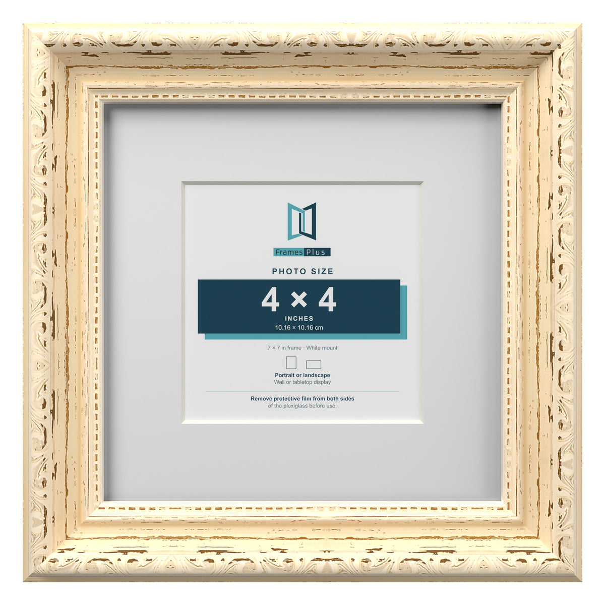 Louis Range Cream Picture, Photo & Poster Frame with White Mount - 7x7" Frame for 4x4" Photo, Cream