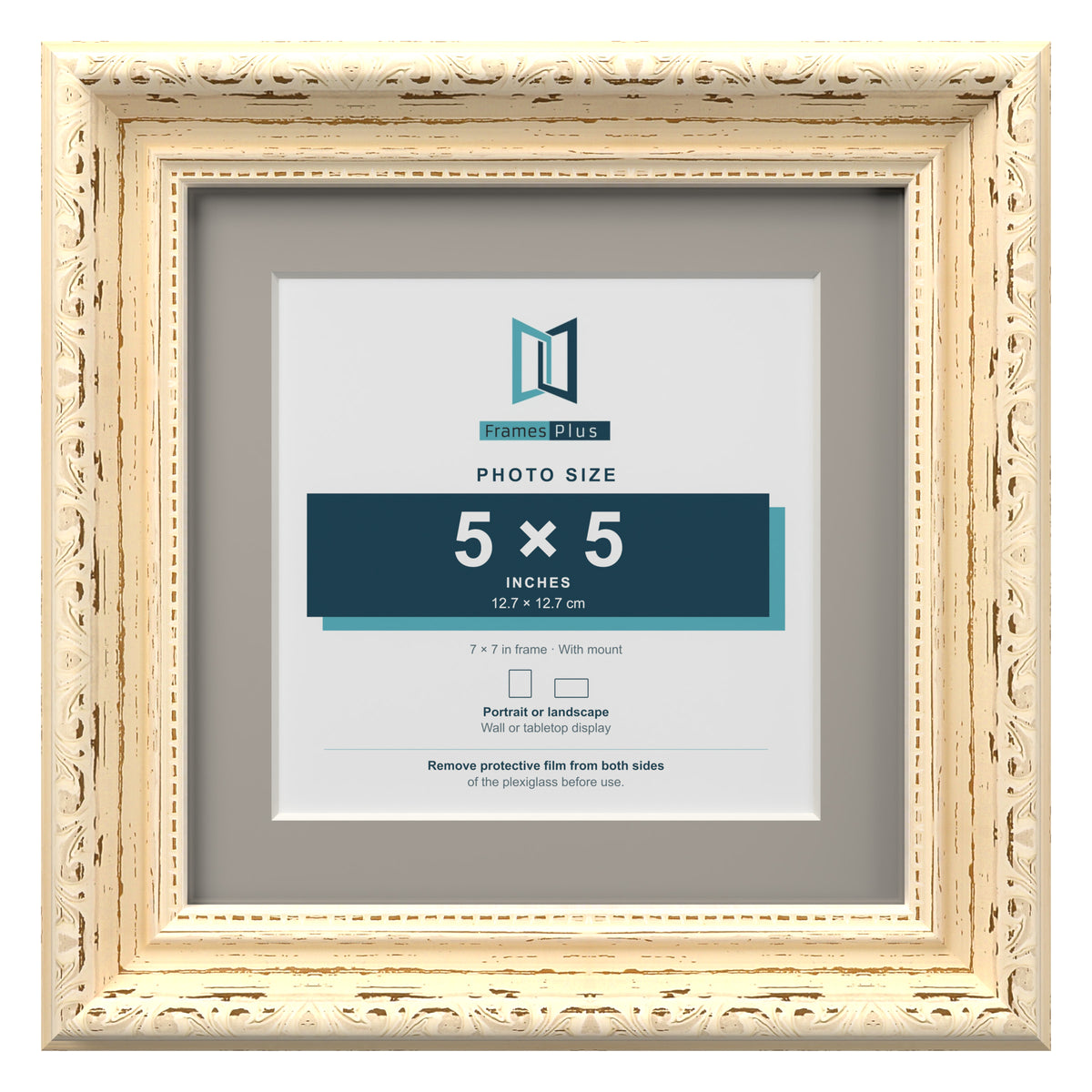 Louis Range Cream Picture, Photo & Poster Frame with Dawn Grey Mount - 7x7" Frame for 5x5" Photo, Cream