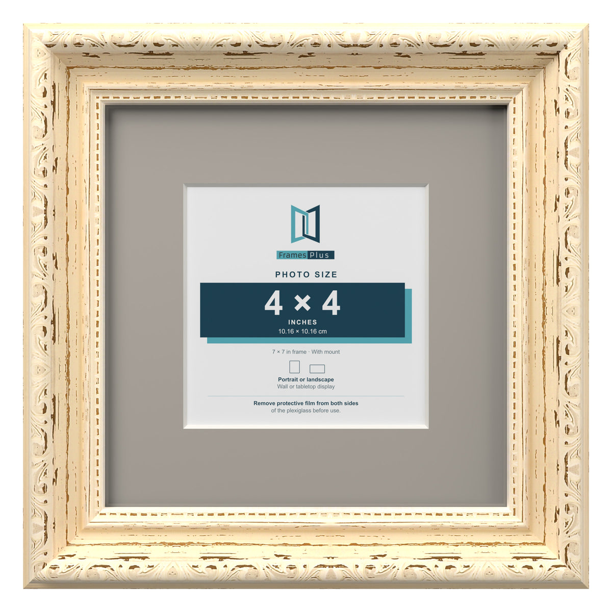 Louis Range Cream Picture, Photo & Poster Frame with Dawn Grey Mount - 7x7" Frame for 4x4" Photo, Cream