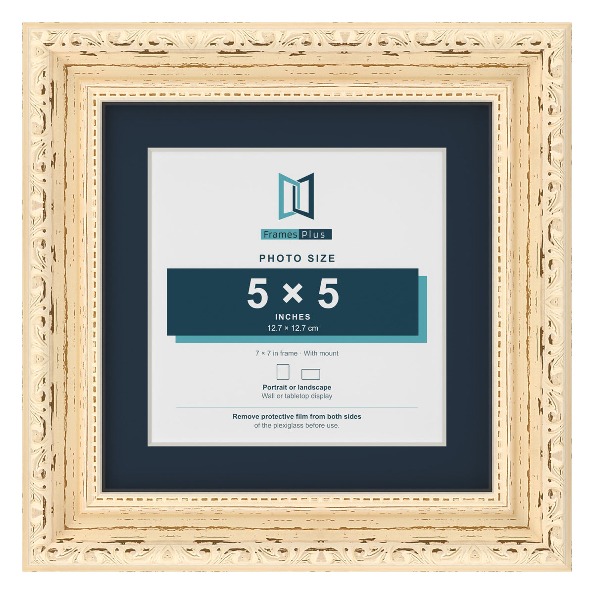 Louis Range Cream Picture, Photo & Poster Frame with Pacific Blue Mount - 7x7" Frame for 5x5" Photo, Cream