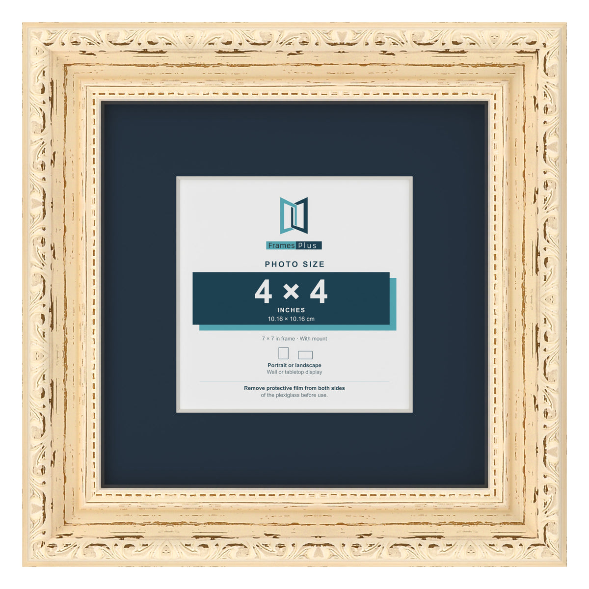 Louis Range Cream Picture, Photo & Poster Frame with Pacific Blue Mount - 7x7" Frame for 4x4" Photo, Cream