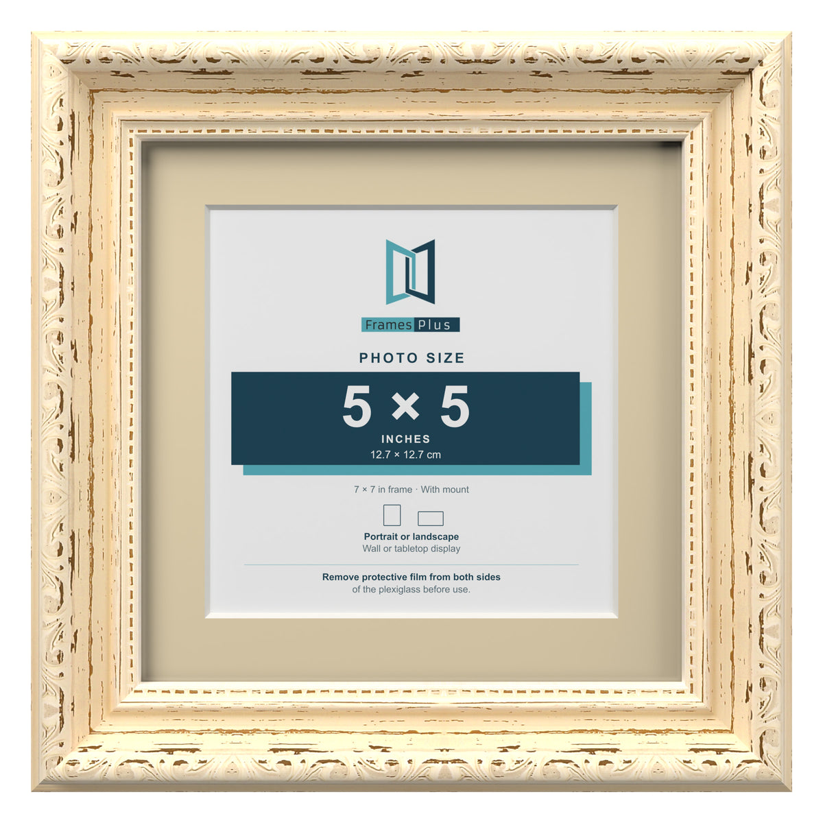 Louis Range Cream Picture, Photo & Poster Frame with Ivory Mount - 7x7" Frame for 5x5" Photo, Cream