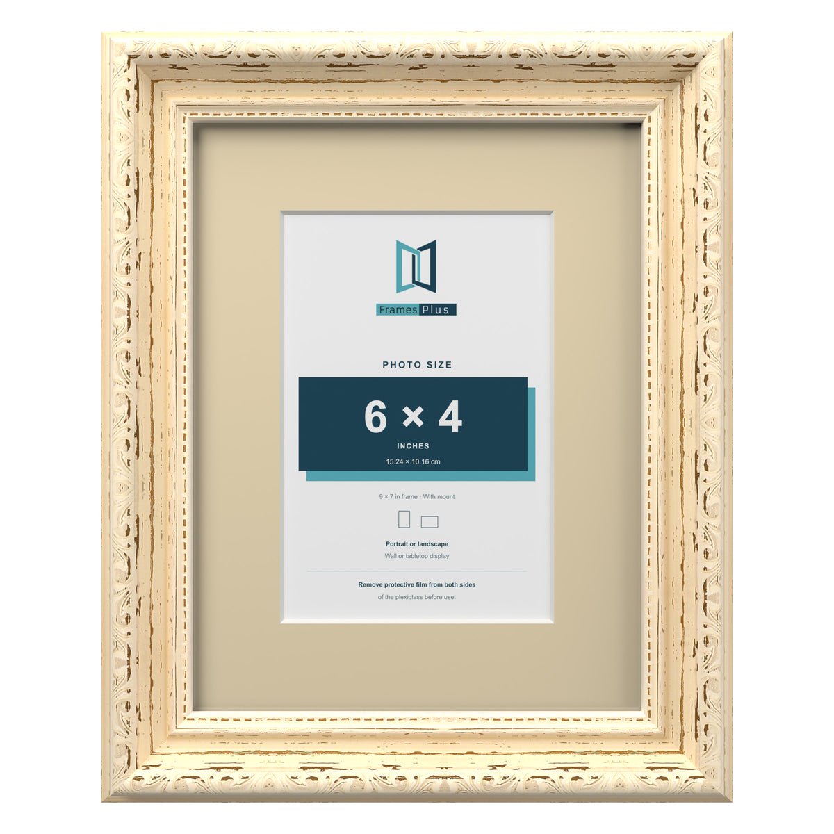 Louis Range Cream Picture, Photo & Poster Frame with Ivory Mount - 9x7" Frame for 6x4" Photo, Cream
