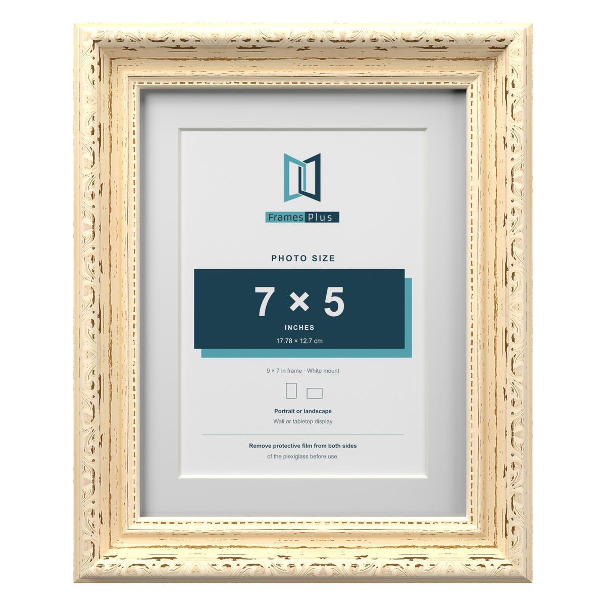 Louis Range Cream Picture, Photo & Poster Frame with White Mount - 9x7" Frame for 7x5" Photo, Cream