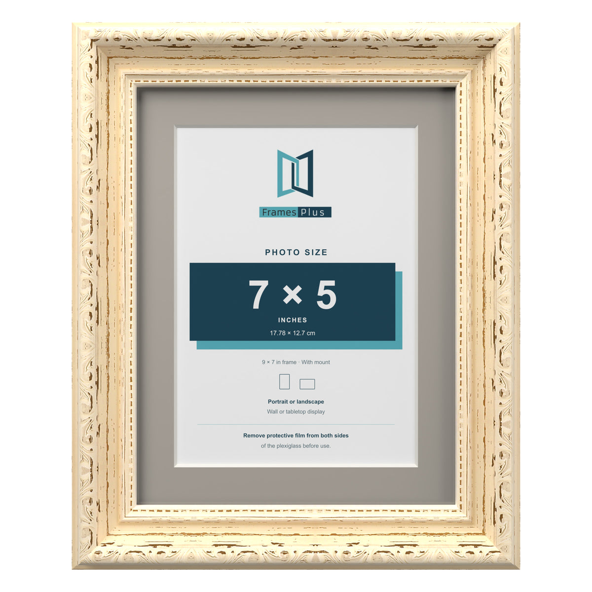 Louis Range Cream Picture, Photo & Poster Frame with Dawn Grey Mount - 9x7" Frame for 7x5" Photo, Cream