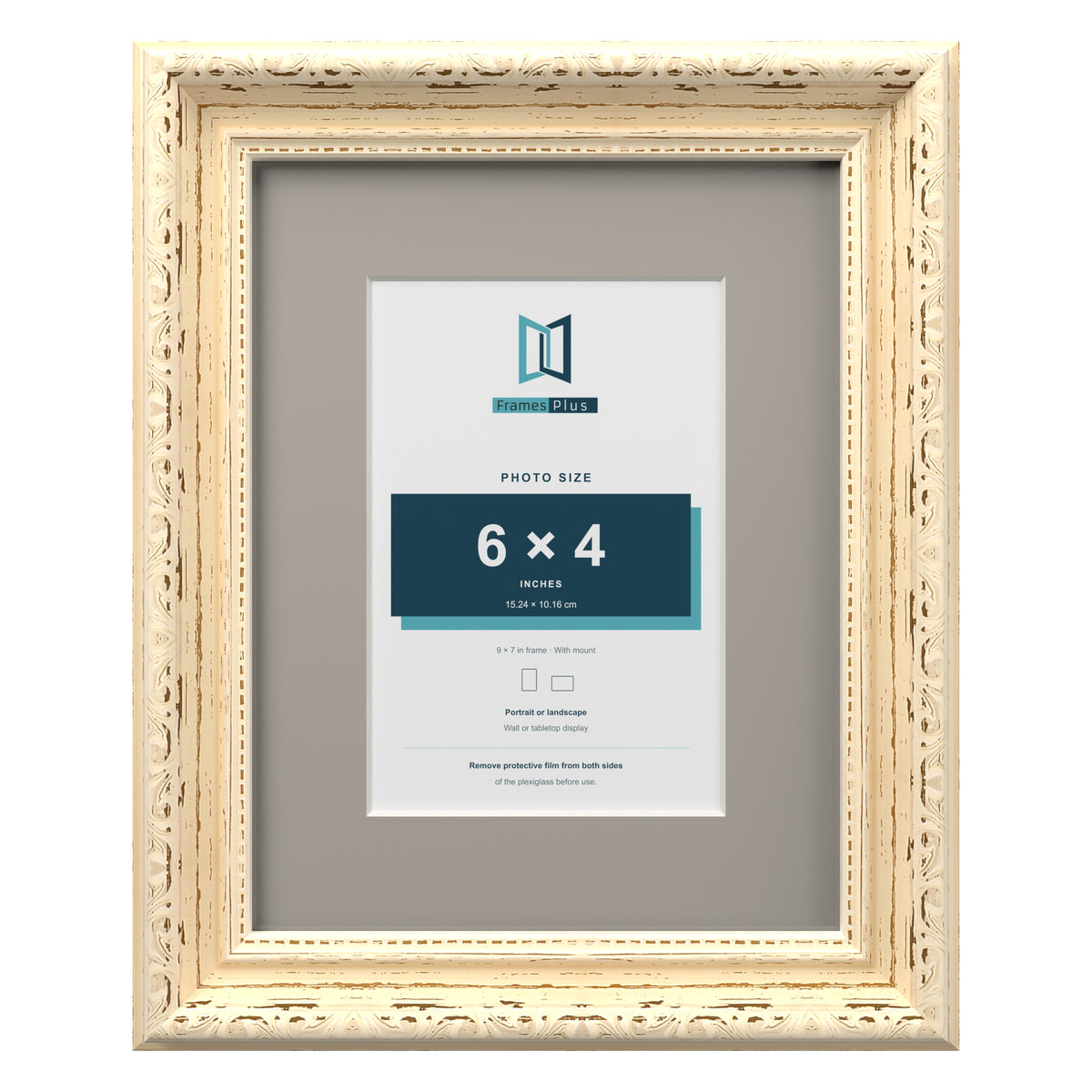 Louis Range Cream Picture, Photo & Poster Frame with Dawn Grey Mount - 9x7" Frame for 6x4" Photo, Cream