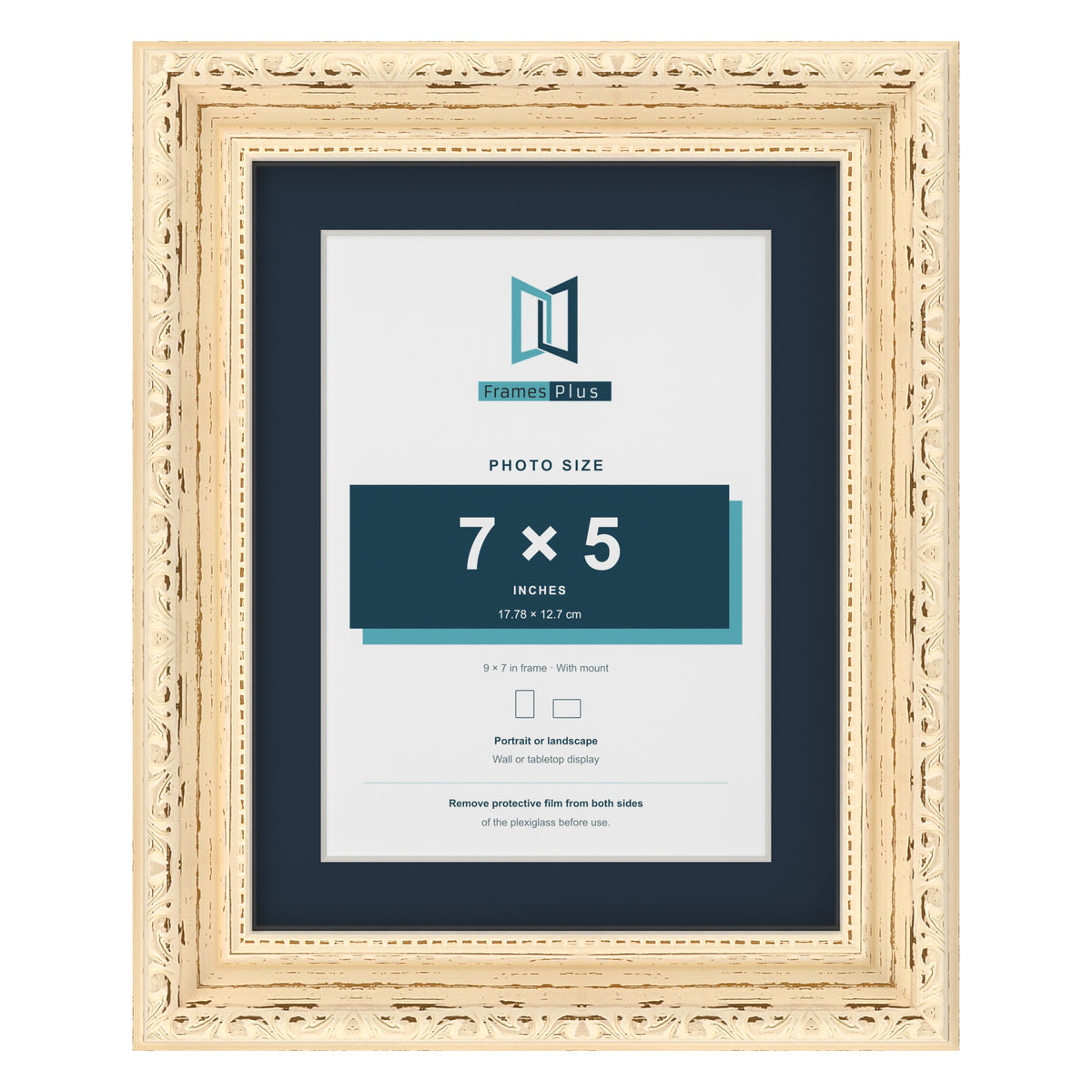 Louis Range Cream Picture, Photo & Poster Frame with Pacific Blue Mount - 9x7" Frame for 7x5" Photo, Cream