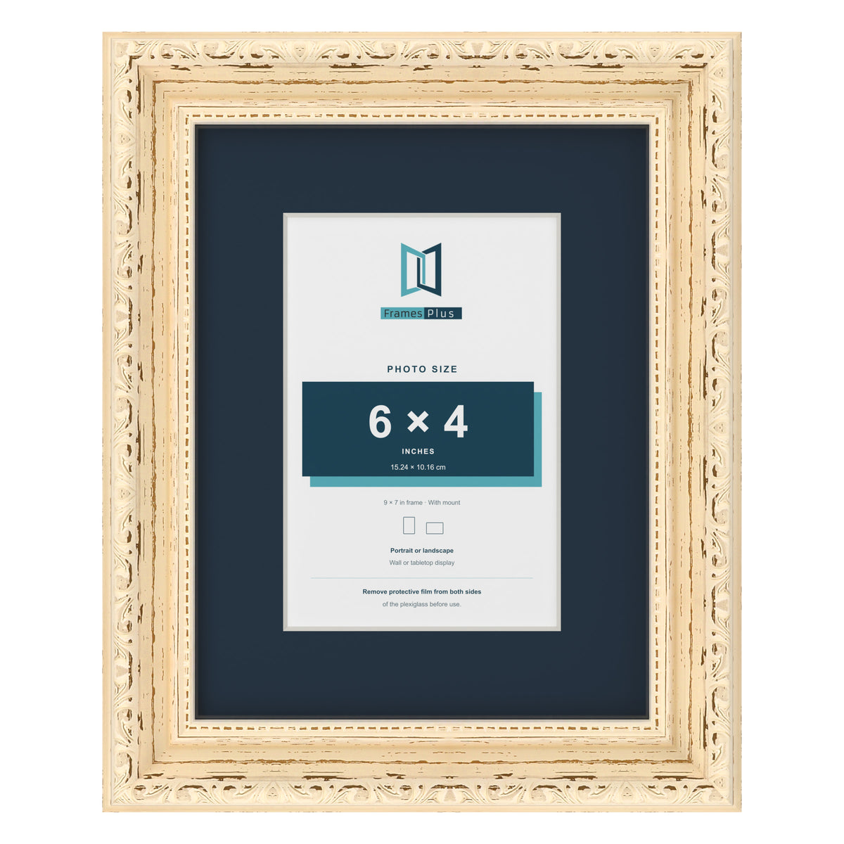 Louis Range Cream Picture, Photo & Poster Frame with Pacific Blue Mount - 9x7" Frame for 6x4" Photo, Cream