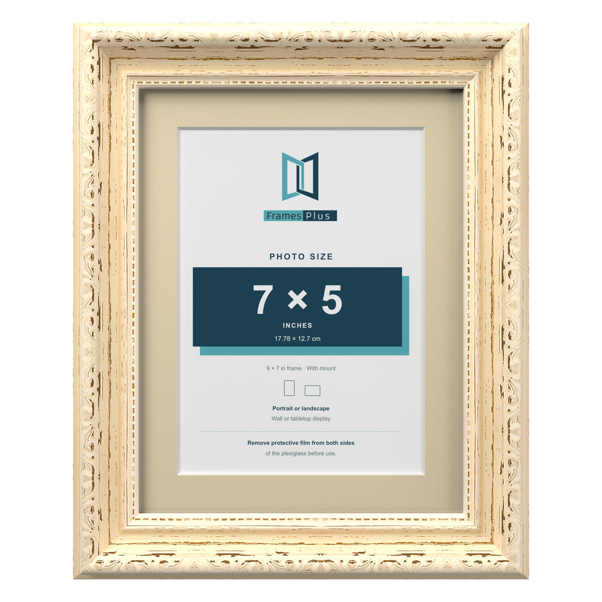 Louis Range Cream Picture, Photo & Poster Frame with Ivory Mount - 9x7" Frame for 7x5" Photo, Cream