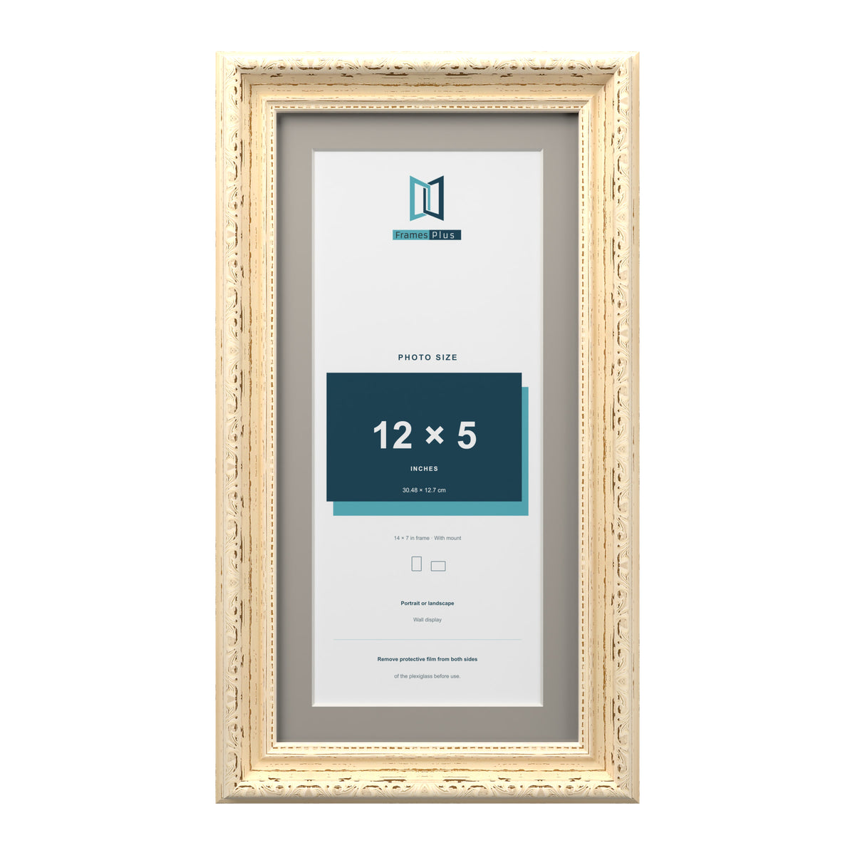 Louis Range Cream Picture, Photo & Poster Frame with Dawn Grey Mount - 14x7" Frame for 12x5" Photo, Cream