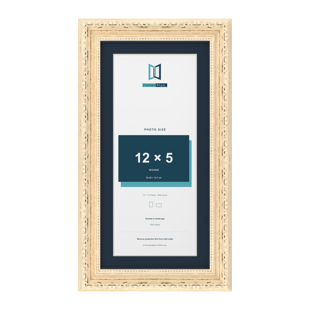 Louis Range Cream Picture, Photo & Poster Frame with Pacific Blue Mount - 14x7" Frame for 12x5" Photo, Cream