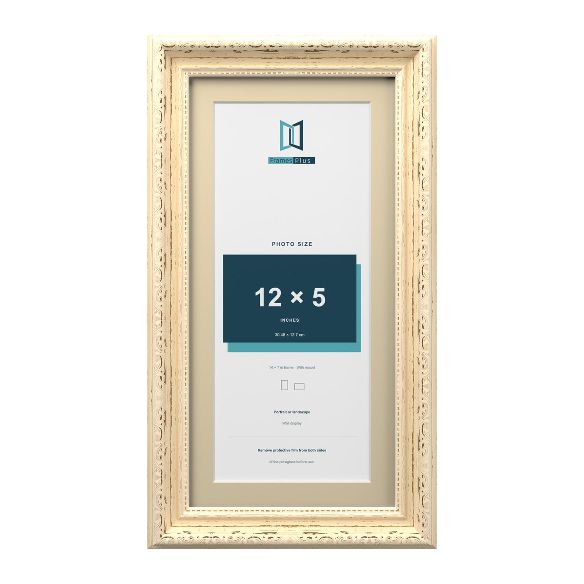 Louis Range Cream Picture, Photo & Poster Frame with Ivory Mount - 14x7" Frame for 12x5" Photo, Cream