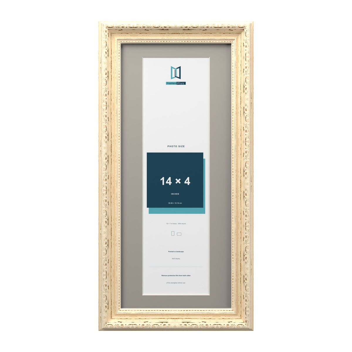 Louis Range Cream Picture, Photo & Poster Frame with Dawn Grey Mount - 16x7" Frame for 14x4" Photo, Cream