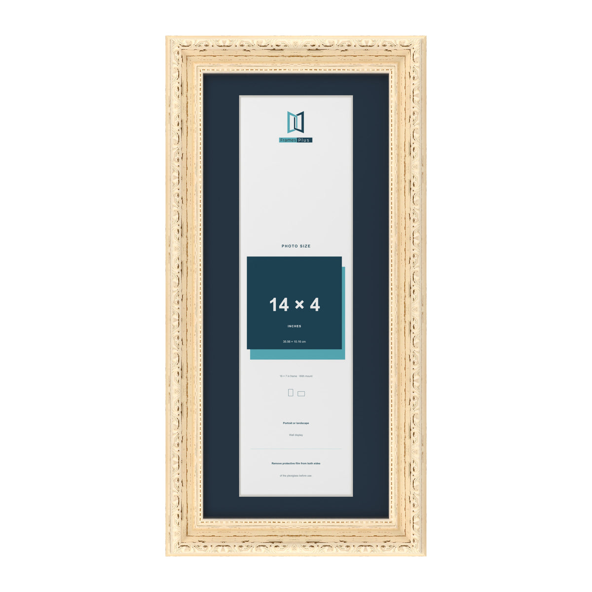 Louis Range Cream Picture, Photo & Poster Frame with Pacific Blue Mount - 16x7" Frame for 14x4" Photo, Cream