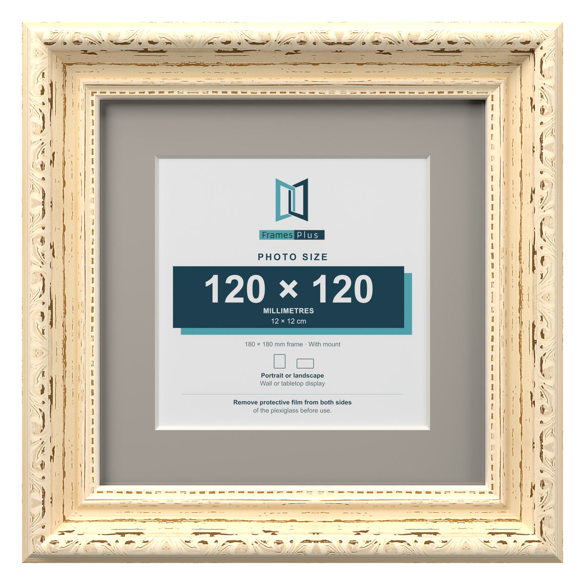 Louis Range Cream Picture, Photo & Poster Frame with Dawn Grey Mount - 18x18cm Frame for 12x12cm Photo, Cream