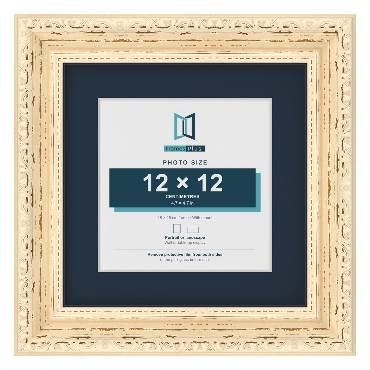 Louis Range Cream Picture, Photo & Poster Frame with Pacific Blue Mount - 18x18cm Frame for 12x12cm Photo, Cream