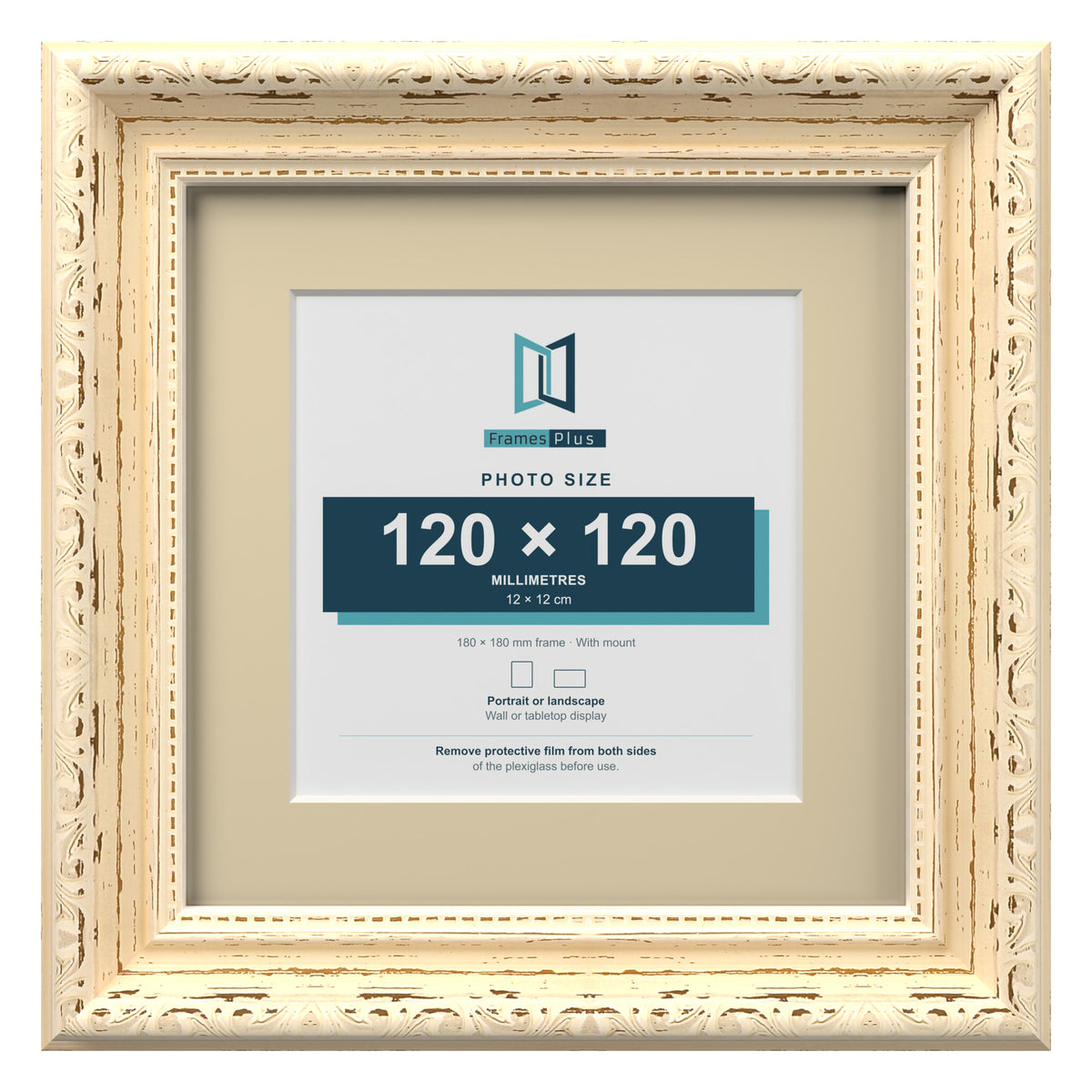 Louis Range Cream Picture, Photo & Poster Frame with Ivory Mount - 18x18cm Frame for 12x12cm Photo, Cream