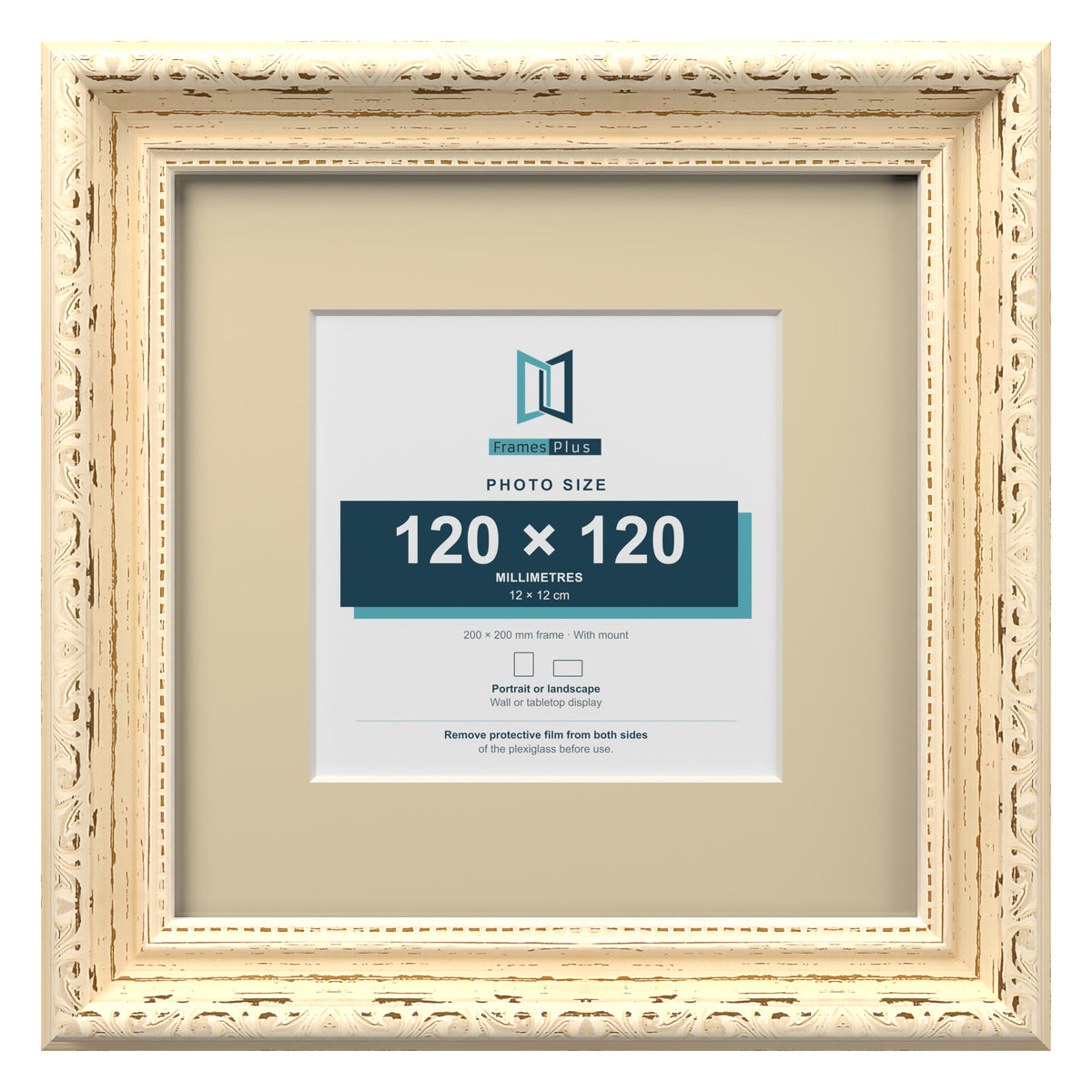 Louis Range Cream Picture, Photo & Poster Frame with Ivory Mount - 20x20cm Frame for 12x12cm Photo, Cream