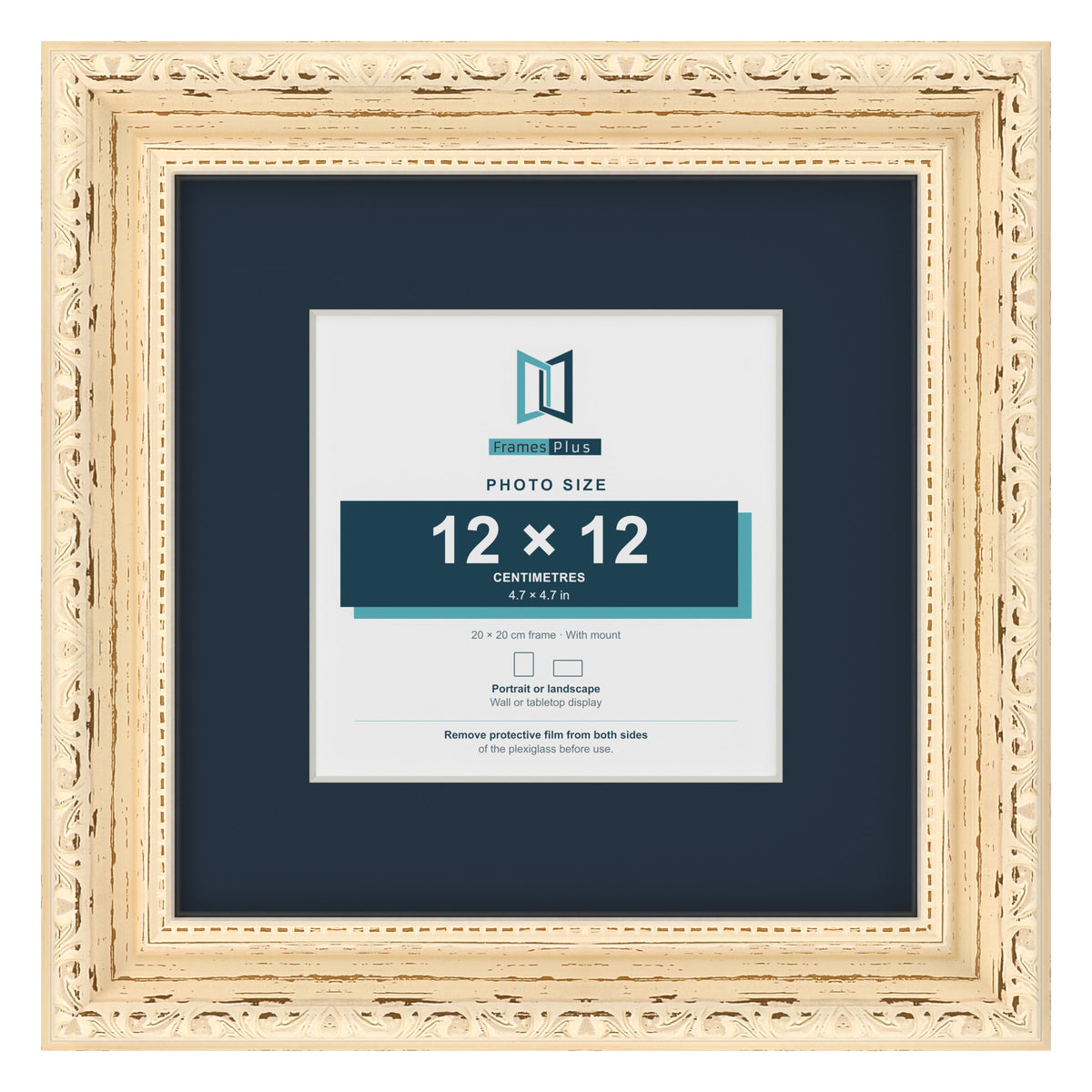 Louis Range Cream Picture, Photo & Poster Frame with Pacific Blue Mount - 20x20cm Frame for 12x12cm Photo, Cream