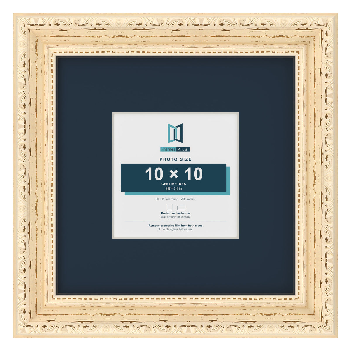 Louis Range Cream Picture, Photo & Poster Frame with Pacific Blue Mount - 20x20cm Frame for 10x10cm Photo, Cream