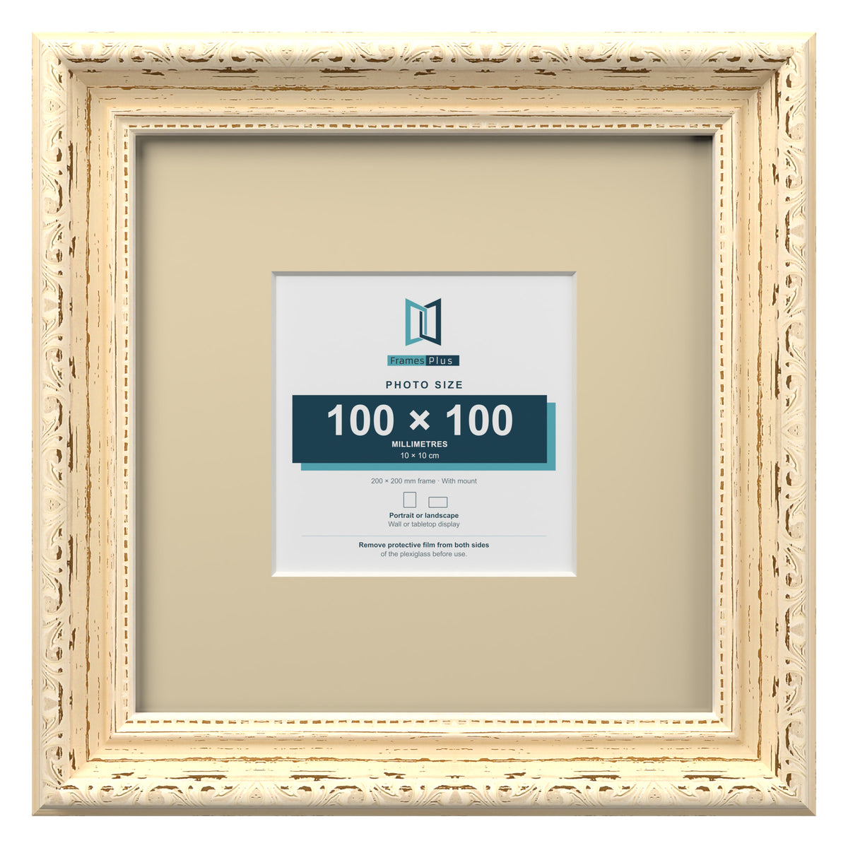 Louis Range Cream Picture, Photo & Poster Frame with Ivory Mount - 20x20cm Frame for 10x10cm Photo, Cream