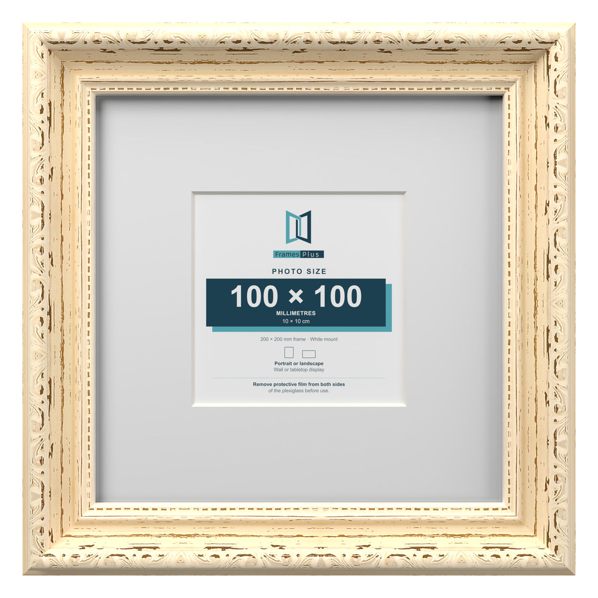 Louis Range Cream Picture, Photo & Poster Frame with White Mount - 20x20cm Frame for 10x10cm Photo, Cream