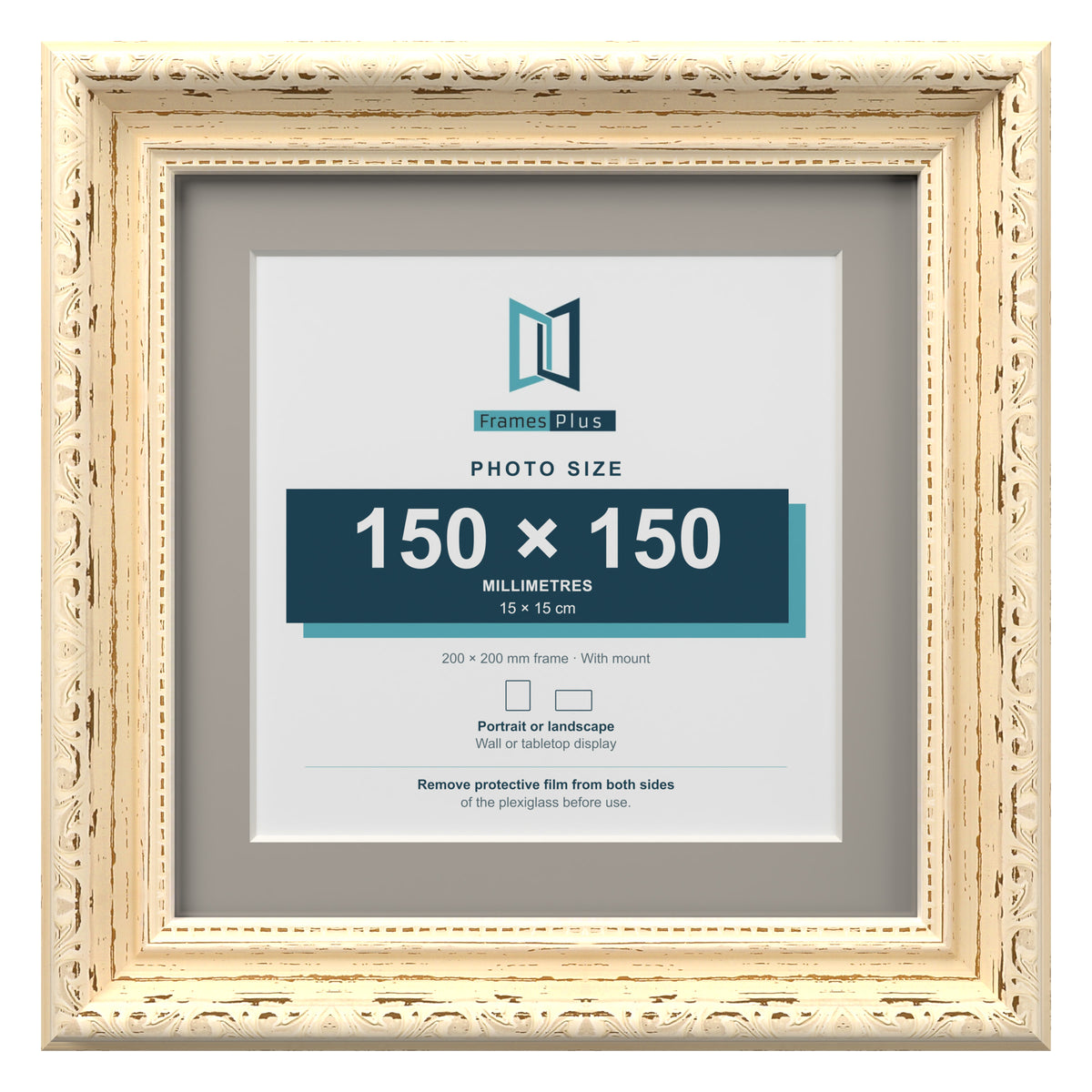 Louis Range Cream Picture, Photo & Poster Frame with Dawn Grey Mount - 20x20cm Frame for 15x15cm Photo, Cream