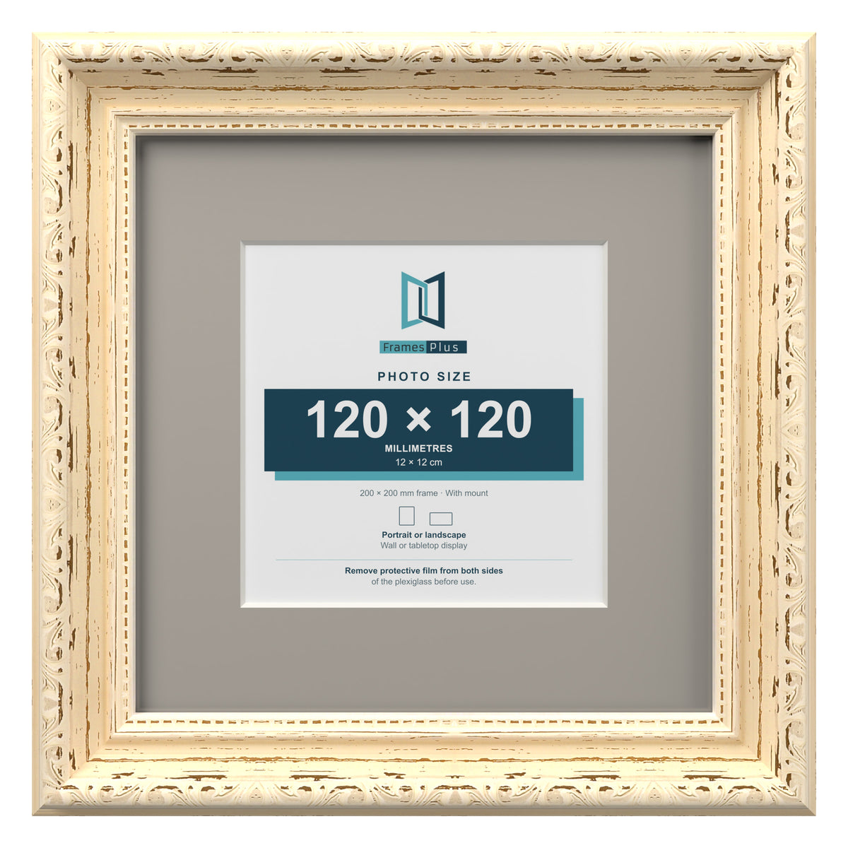 Louis Range Cream Picture, Photo & Poster Frame with Dawn Grey Mount - 20x20cm Frame for 12x12cm Photo, Cream