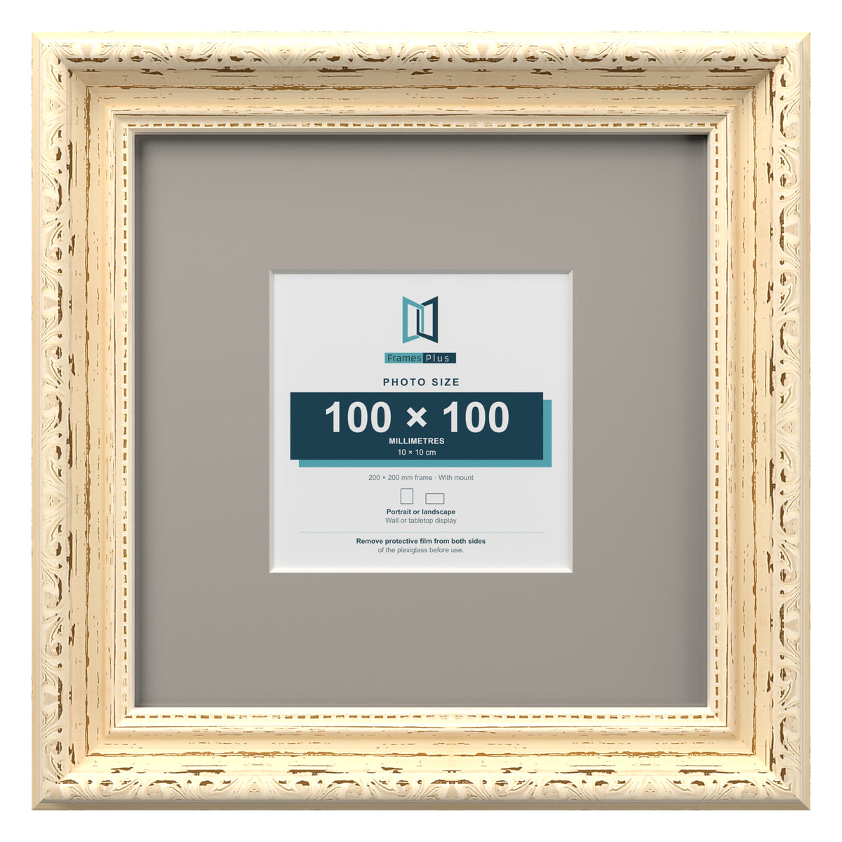 Louis Range Cream Picture, Photo & Poster Frame with Dawn Grey Mount - 20x20cm Frame for 10x10cm Photo, Cream