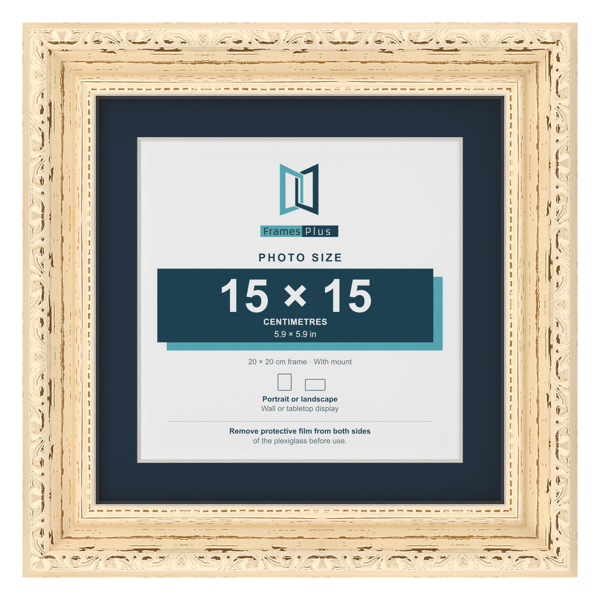 Louis Range Cream Picture, Photo & Poster Frame with Pacific Blue Mount - 20x20cm Frame for 15x15cm Photo, Cream