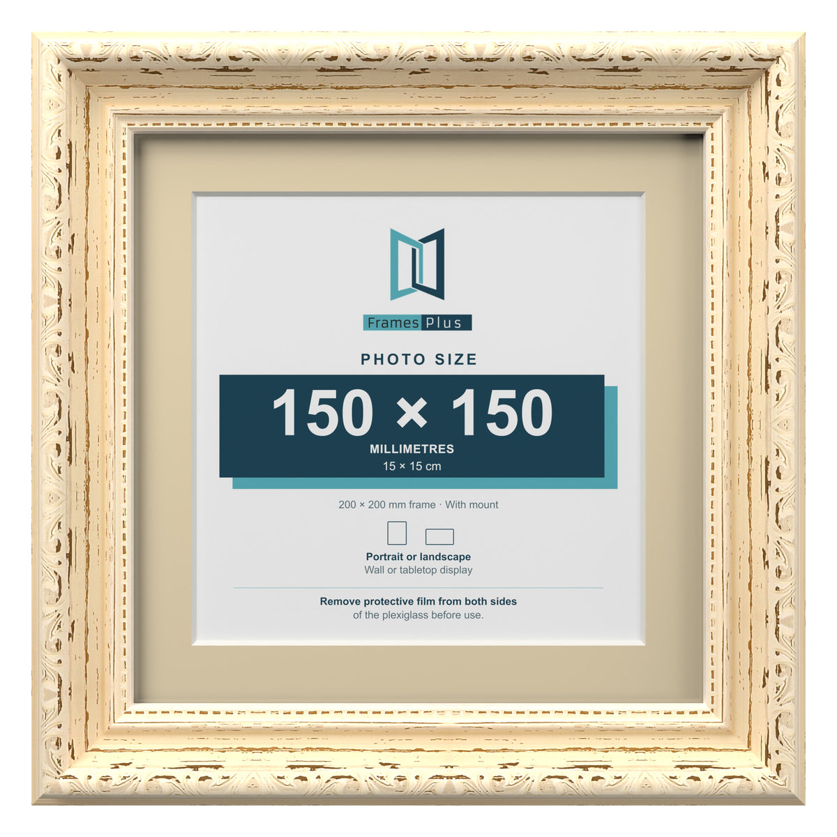 Louis Range Cream Picture, Photo & Poster Frame with Ivory Mount - 20x20cm Frame for 15x15cm Photo, Cream