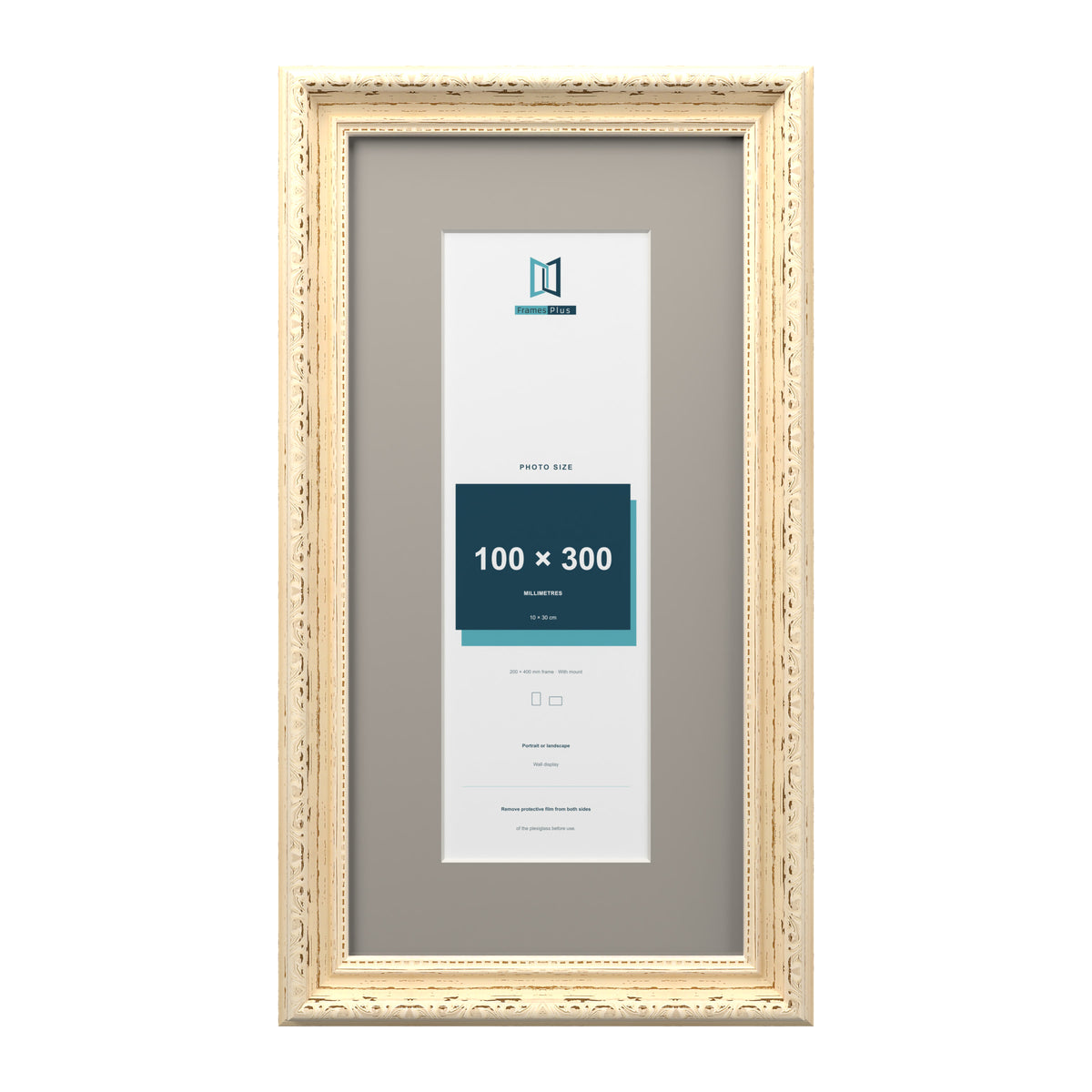 Louis Range Cream Picture, Photo & Poster Frame with Dawn Grey Mount - 40x20cm Frame for 30x10cm Photo, Cream
