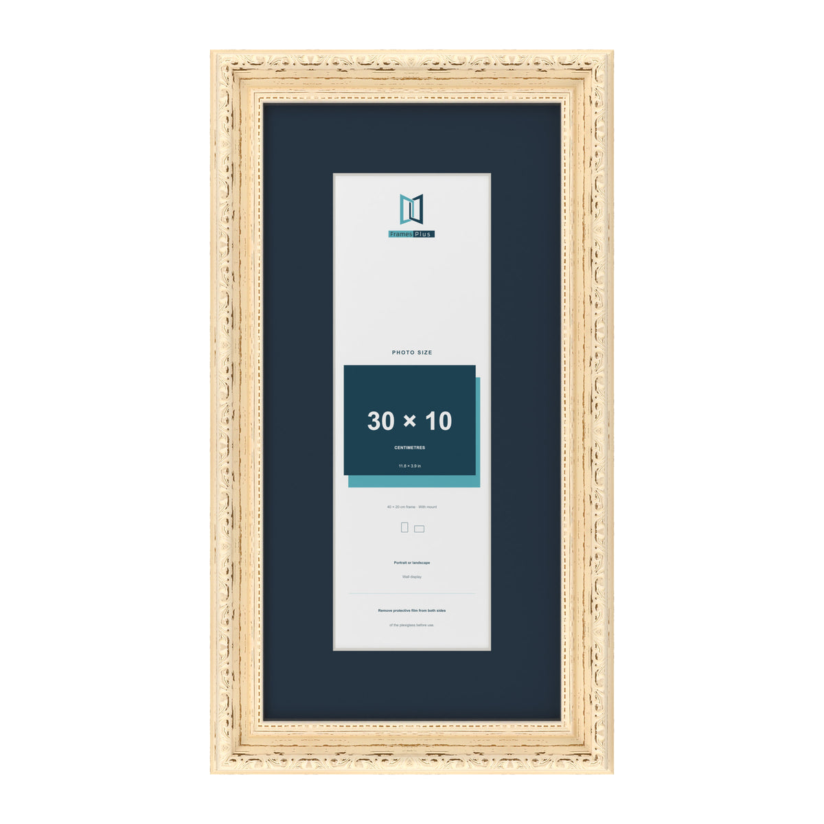 Louis Range Cream Picture, Photo & Poster Frame with Pacific Blue Mount - 40x20cm Frame for 30x10cm Photo, Cream