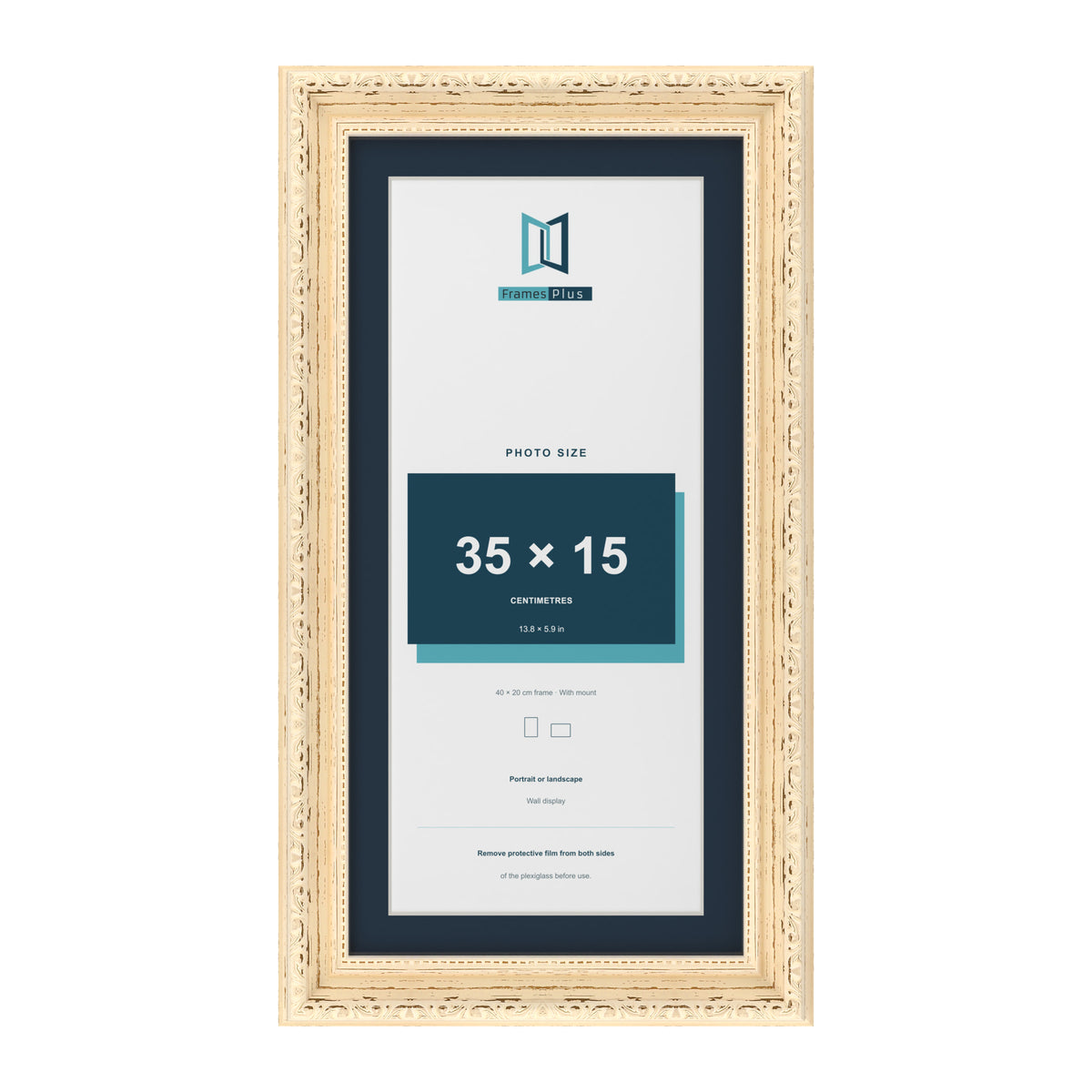 Louis Range Cream Picture, Photo & Poster Frame with Pacific Blue Mount - 40x20cm Frame for 35x15cm Photo, Cream