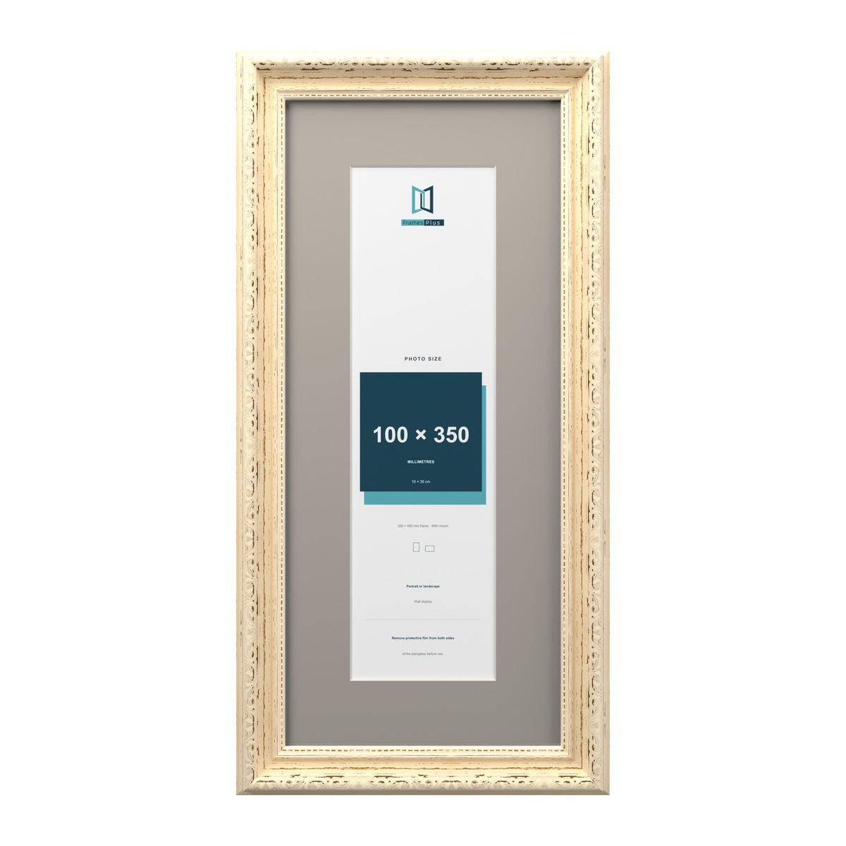Louis Range Cream Picture, Photo & Poster Frame with Dawn Grey Mount - 45x20cm Frame for 35x10cm Photo, Cream