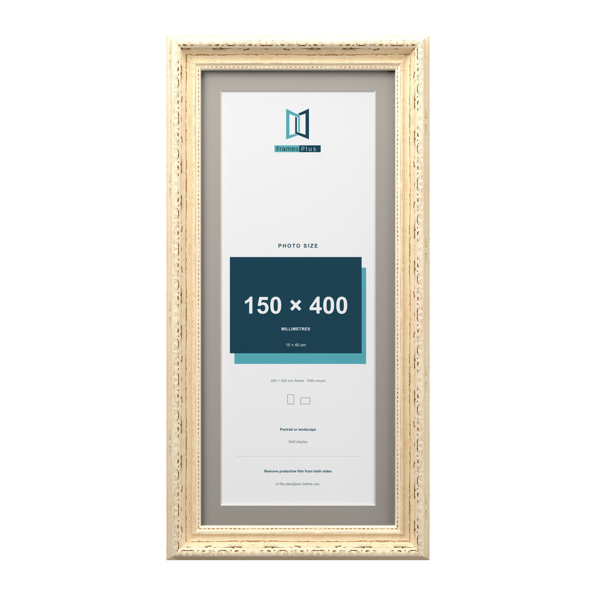 Louis Range Cream Picture, Photo & Poster Frame with Dawn Grey Mount - 45x20cm Frame for 40x15cm Photo, Cream