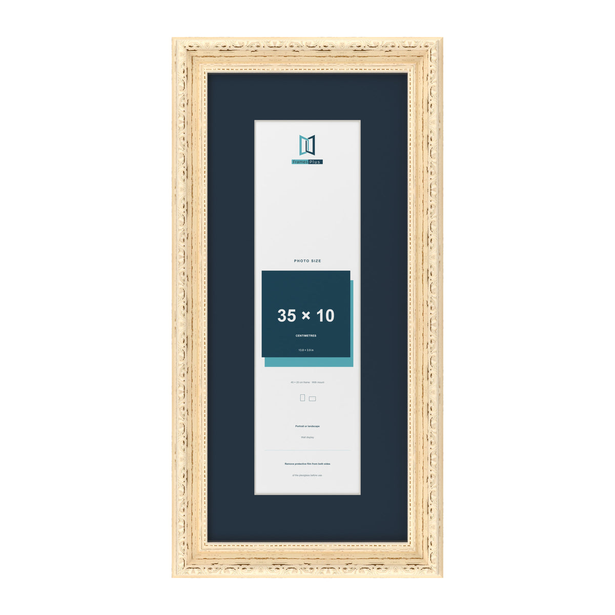 Louis Range Cream Picture, Photo & Poster Frame with Pacific Blue Mount - 45x20cm Frame for 35x10cm Photo, Cream