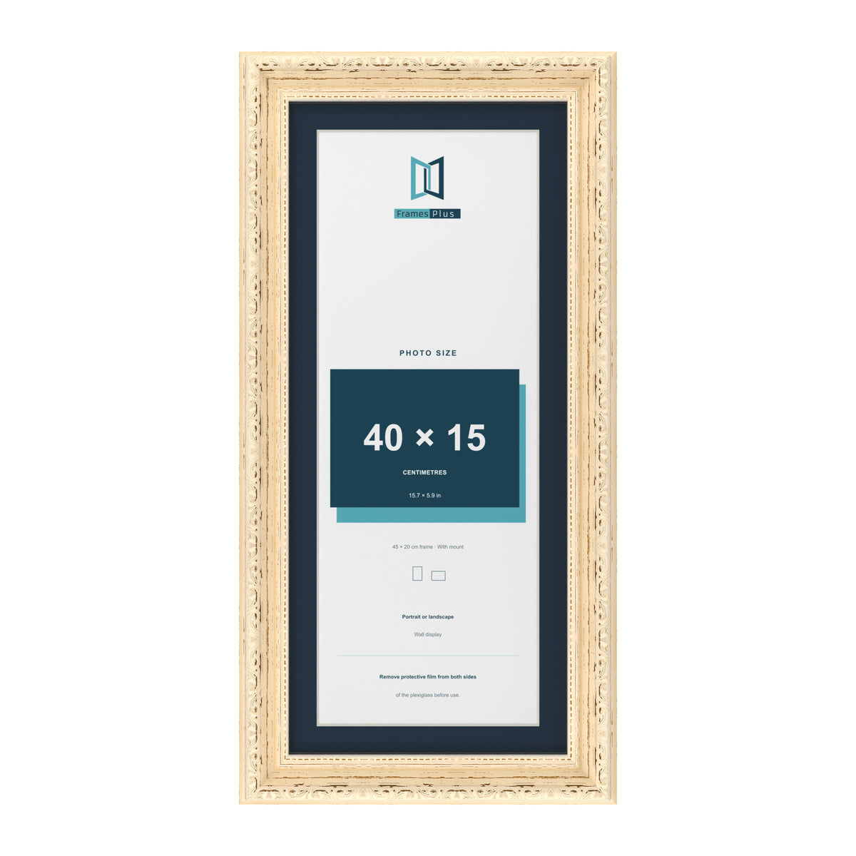 Louis Range Cream Picture, Photo & Poster Frame with Pacific Blue Mount - 45x20cm Frame for 40x15cm Photo, Cream