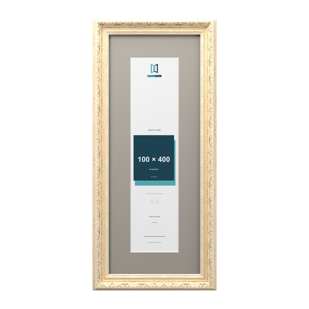 Louis Range Cream Picture, Photo & Poster Frame with Dawn Grey Mount - 50x20cm Frame for 40x10cm Photo, Cream