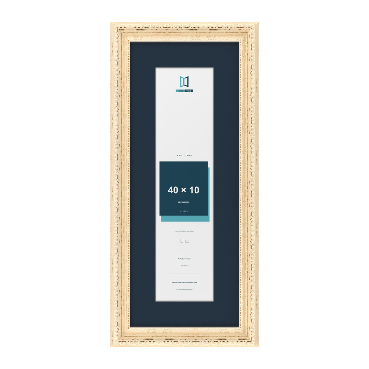 Louis Range Cream Picture, Photo & Poster Frame with Pacific Blue Mount - 50x20cm Frame for 40x10cm Photo, Cream