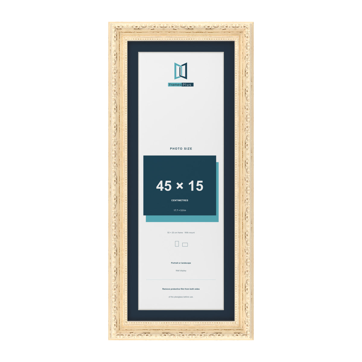 Louis Range Cream Picture, Photo & Poster Frame with Pacific Blue Mount - 50x20cm Frame for 45x15cm Photo, Cream