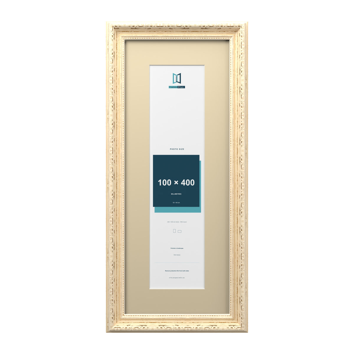 Louis Range Cream Picture, Photo & Poster Frame with Ivory Mount - 50x20cm Frame for 40x10cm Photo, Cream